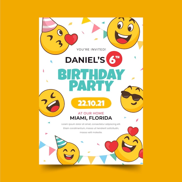 Hand drawn emoji birthday invitation template