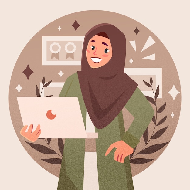 Hand drawn empowered muslim woman illustration