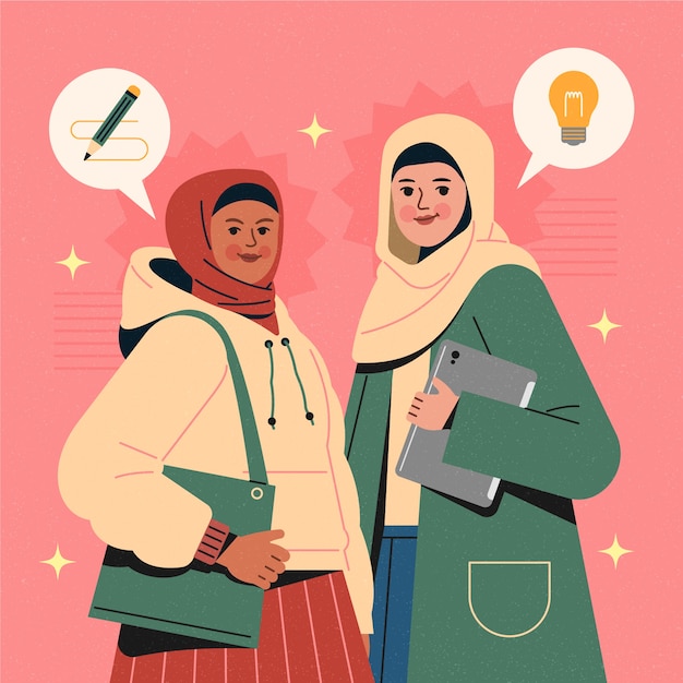 Free vector hand drawn empowered muslim women illustration