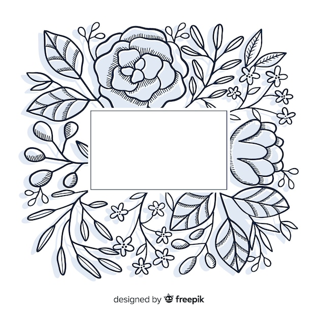 Hand drawn empty frame with floral design