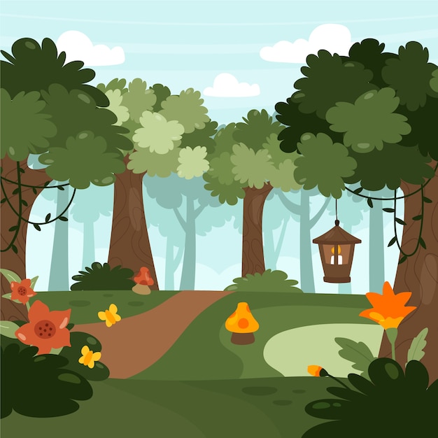 Free Vector hand drawn enchanted forest illustration