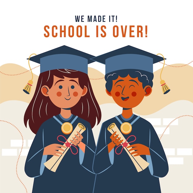 Hand drawn end of school illustration