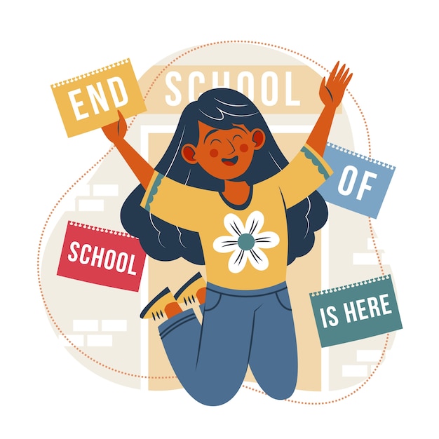 Hand drawn end of school illustration