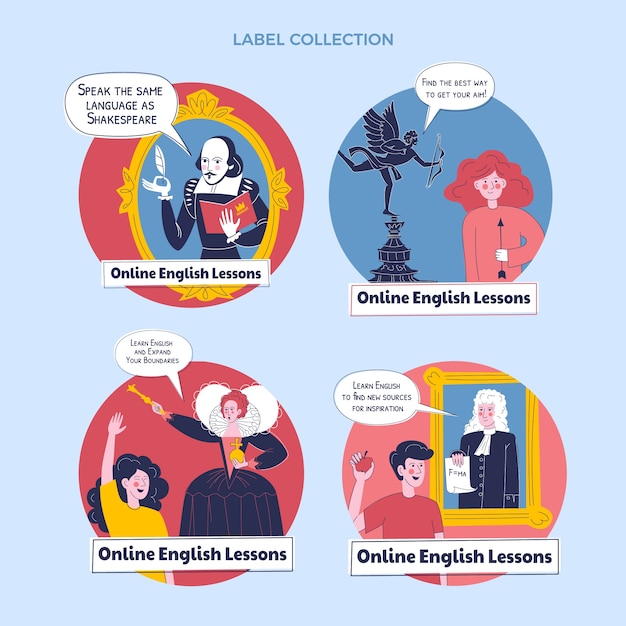 Hand drawn english lessons labels