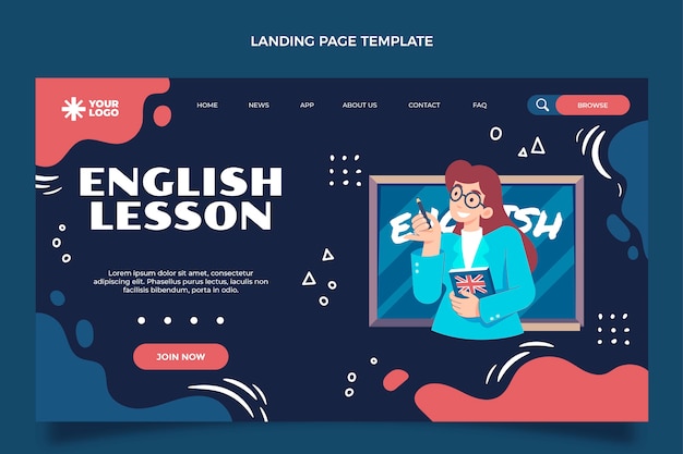 Hand drawn english lessons landing page