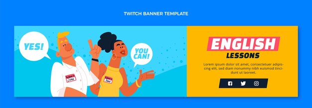 Hand drawn english lessons twitch banner