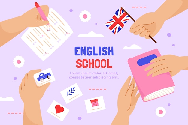 Hand drawn english school flat background