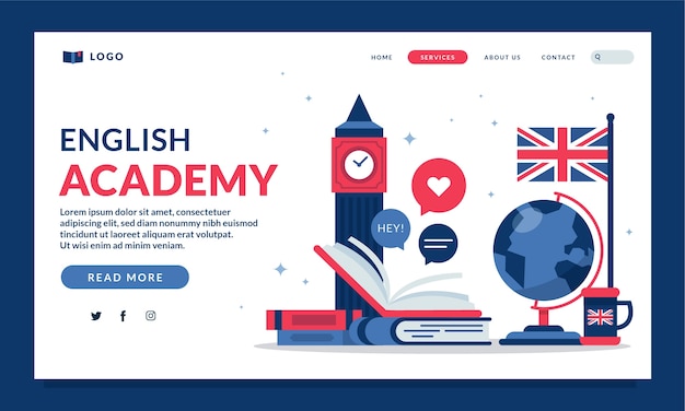 Hand drawn english school landing page  design