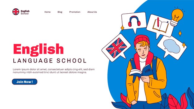 Hand drawn english school landing page