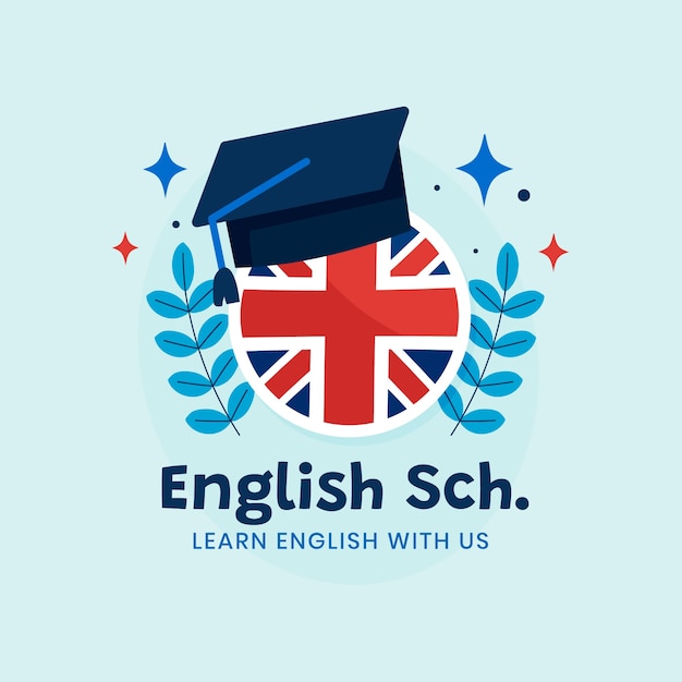 Hand drawn english school logo template