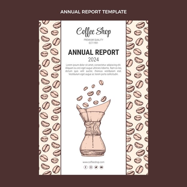 Hand drawn engraving annual report template for coffee shop