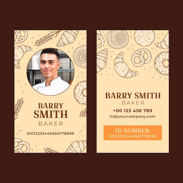 Free vector hand drawn engraving bakery id card