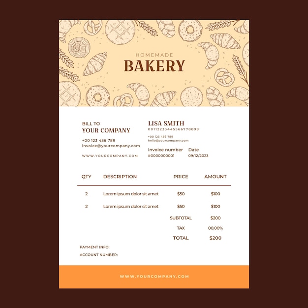 Hand drawn engraving bakery invoice