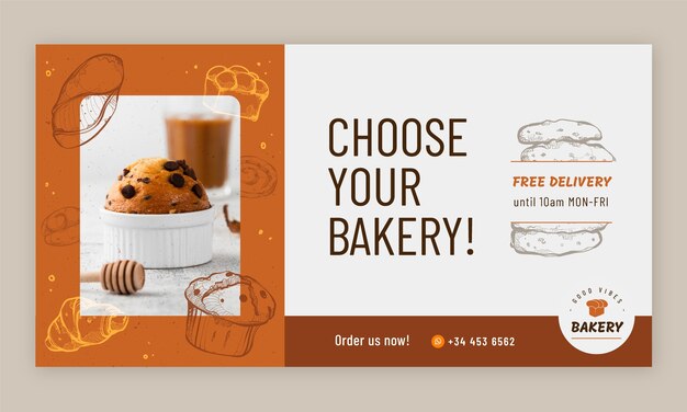 Hand drawn engraving bakery shop facebook template