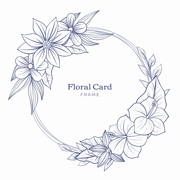 Hand drawn engraving circle floral card