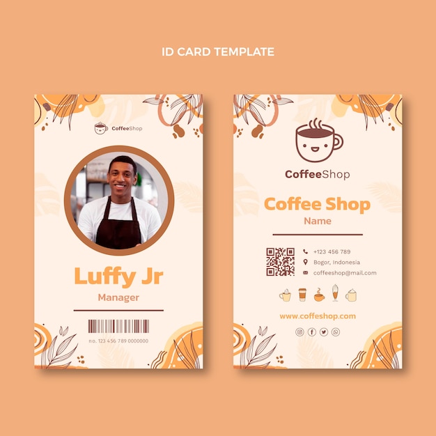 Free vector hand drawn engraving coffee shop id card