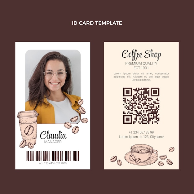 Hand drawn engraving identity card template for coffee shop