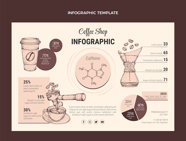 Hand drawn engraving infographic template for coffee shop