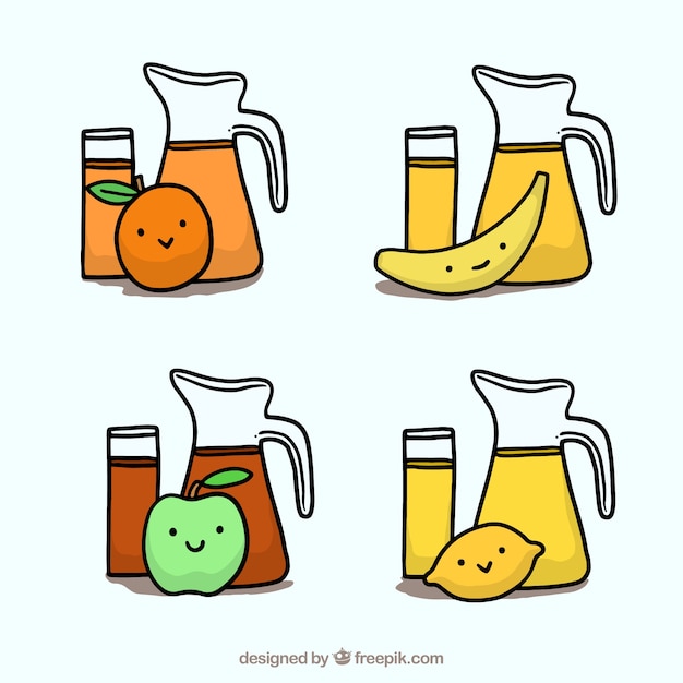 Hand drawn enjoyable fruit juices characters