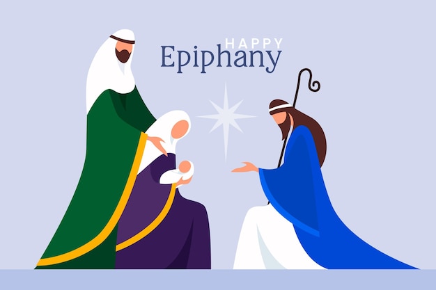 Hand drawn epiphany  with three wise men