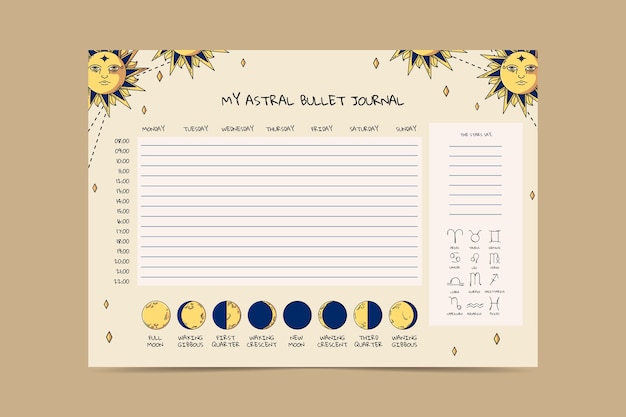 Hand drawn esoteric bullet journal template