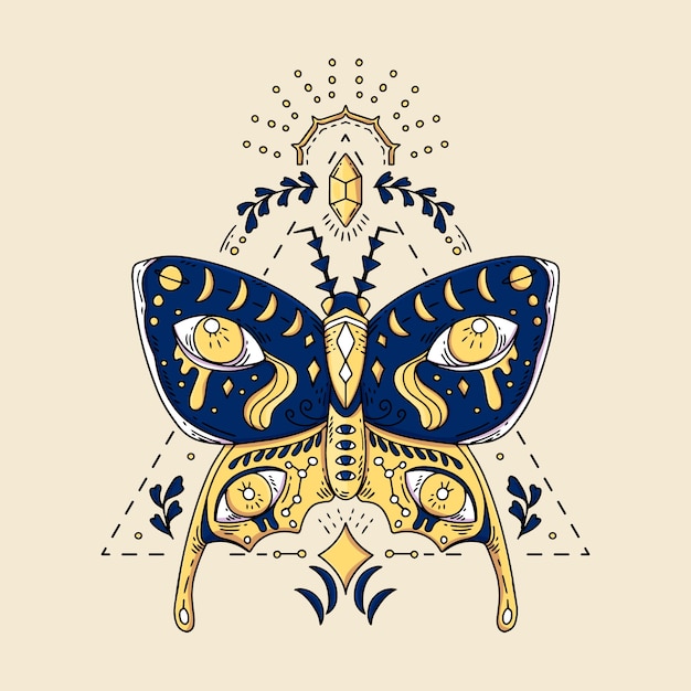 Hand drawn esoteric butterfly illustration