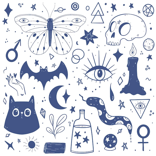 Free Vector hand drawn esoteric elements pack