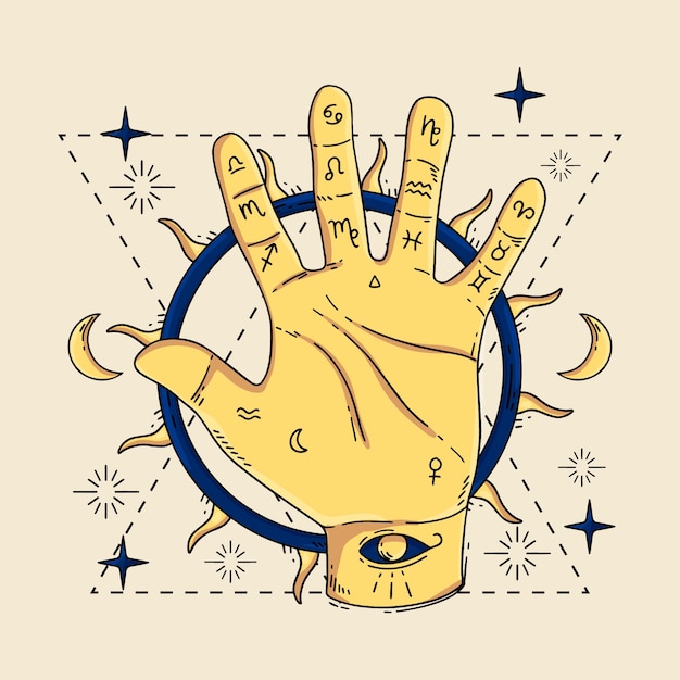 Hand drawn esoteric palmistry illustration