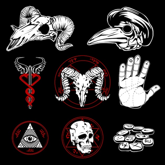 Free Vector hand drawn esoteric symbols and occult attributes