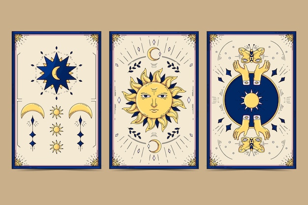 Hand drawn esoteric tarot cards