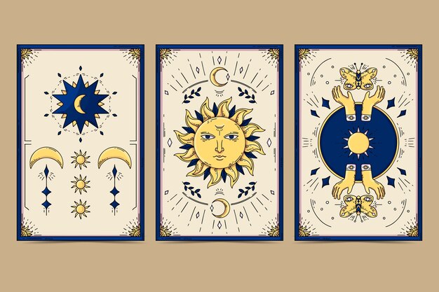 Hand drawn esoteric tarot cards