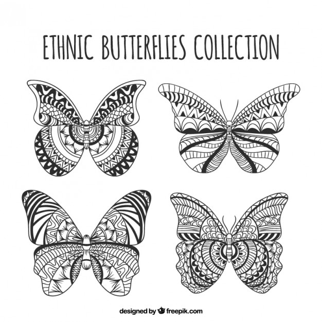 Free Vector hand drawn ethnic butterflies set 