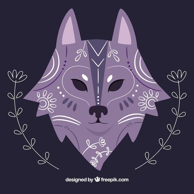 Free vector hand drawn ethnic wolf background with floral details