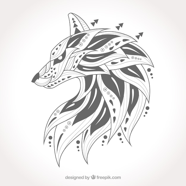 Hand drawn ethnic wolf pack 