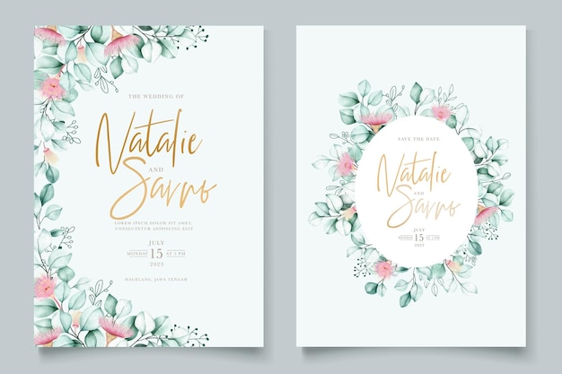 hand drawn eucalyptus flower wedding card set