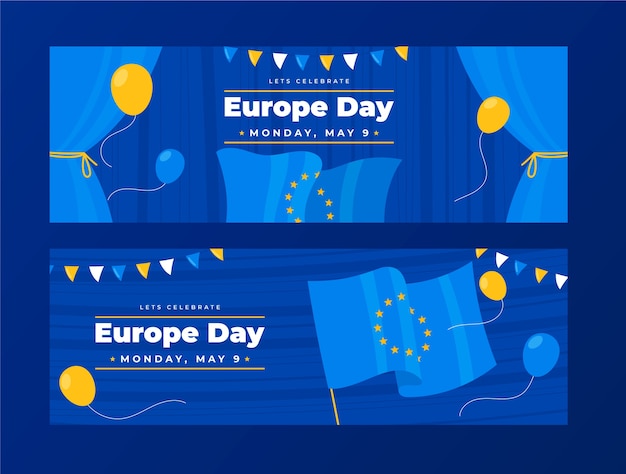 Free Vector hand drawn europe day horizontal banners pack