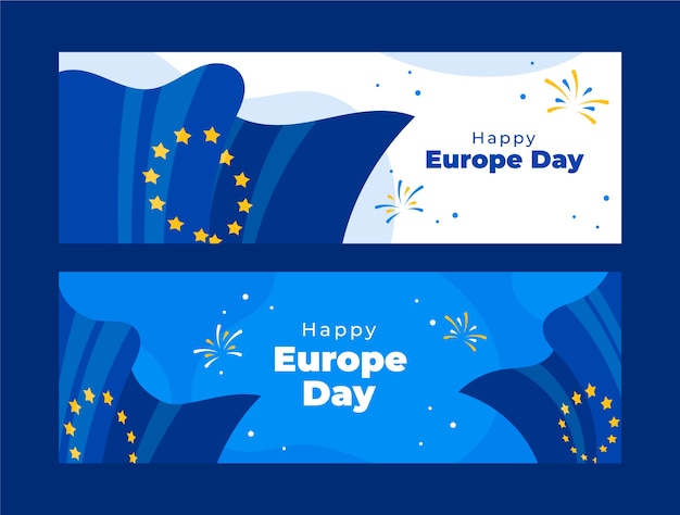 Free Vector hand drawn europe day horizontal banners pack