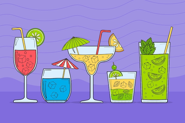 Free Vector hand drawn exotic cocktail collection