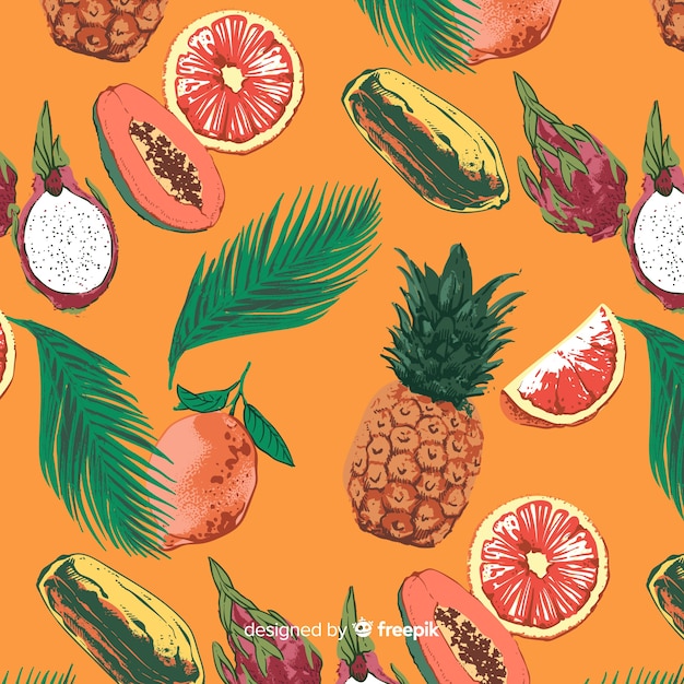 Free Vector hand drawn exotic fruits pattern