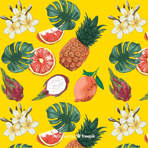 Free Vector hand drawn exotic fruits pattern