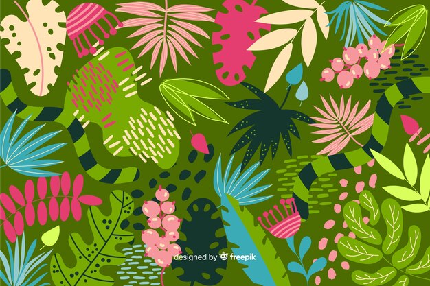 Hand drawn exotic leaves background