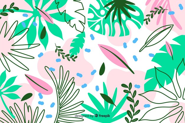 Hand drawn exotic leaves background