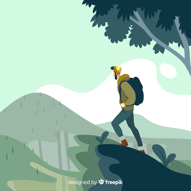 Free Vector hand drawn explorer with backpack background