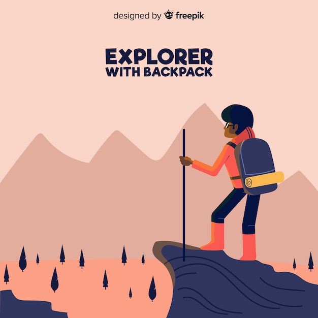 Free Vector hand drawn explorer with backpack background