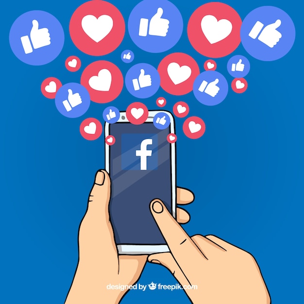 Free Vector hand drawn facebook background with mobile phone