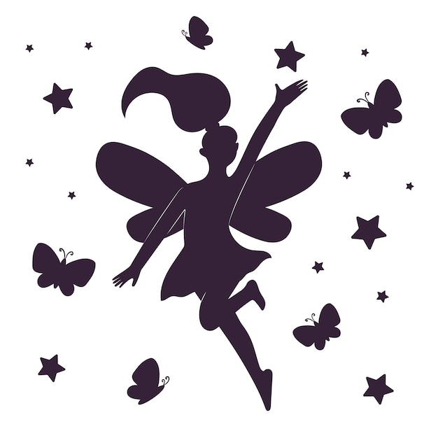 Hand drawn fairy silhouette illustration