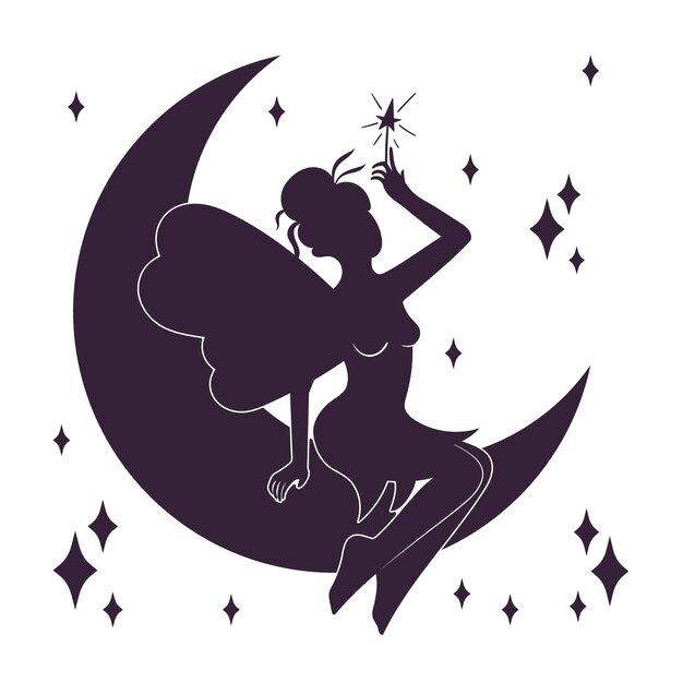 Hand drawn fairy silhouette illustration