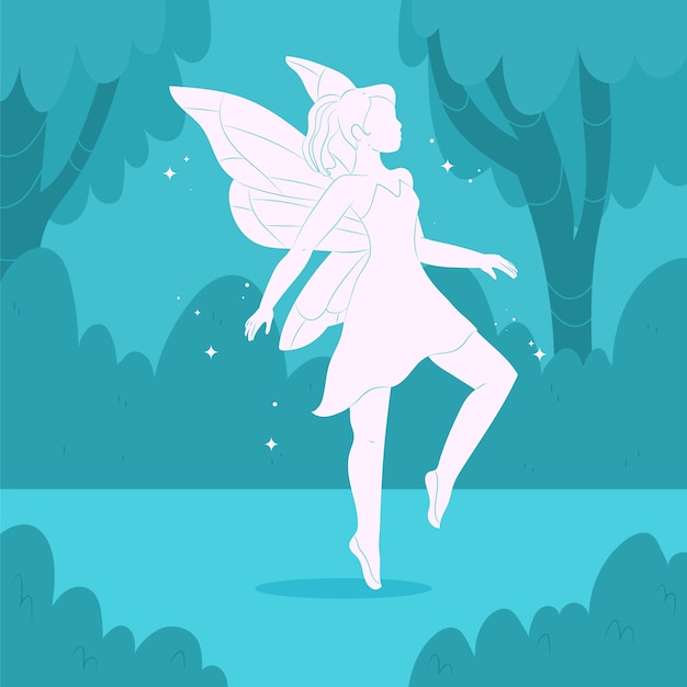 Hand drawn fairy silhouette illustration