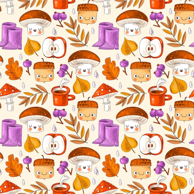 Hand drawn fall season pattern design