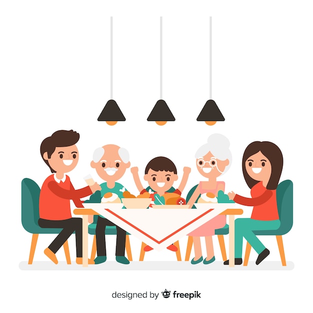 Hand drawn family around the table